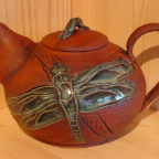 teapot brown with dragonfly